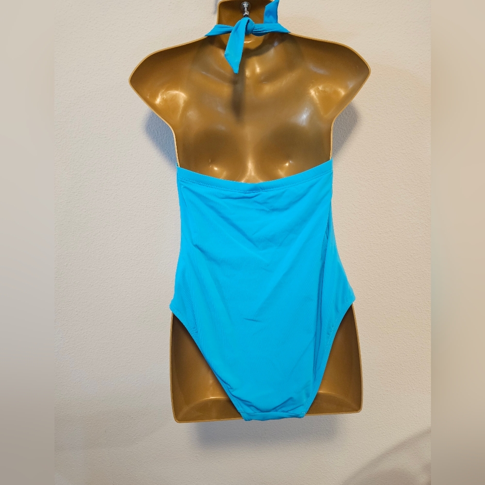 Size 10 Jets brand vibrant Turquoise Halter Swimsuit - Picture 3 of 5